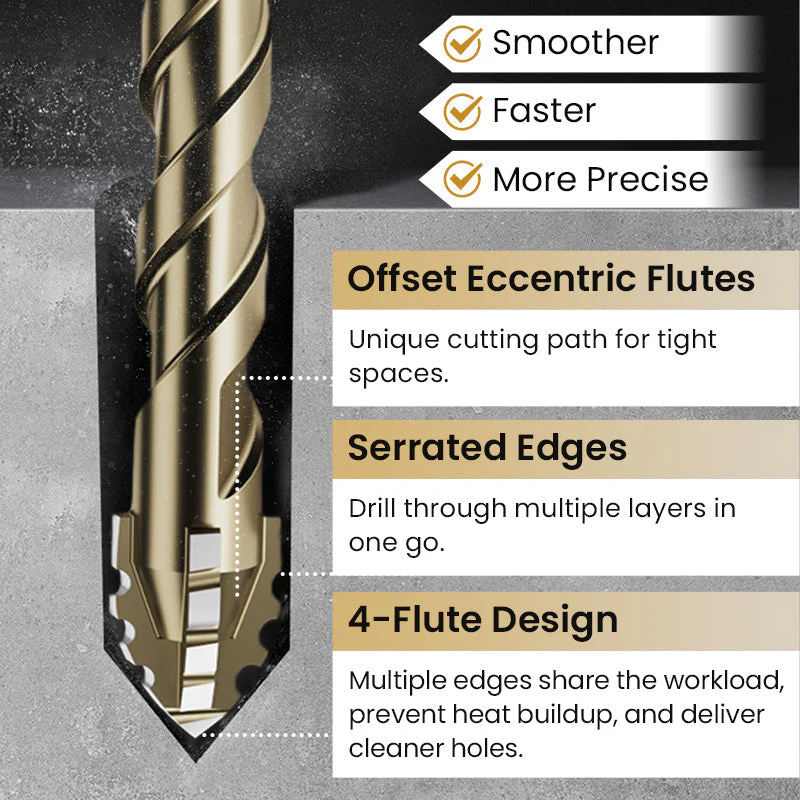 Upgraded Eccentric Four-Flute Drill Bit for Ceramic, Glass, Marble, and Metal