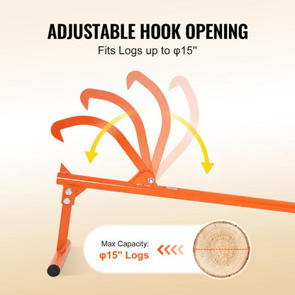 46.5-Inch Carbon Steel Log Lifter - Heavy-Duty Forestry Tool for Log Handling with Adjustable Hook and Rubber Grip