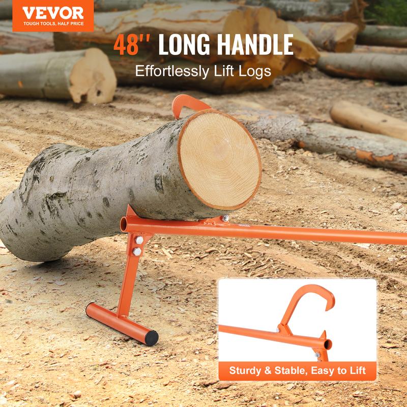 46.5-Inch Carbon Steel Log Lifter - Heavy-Duty Forestry Tool for Log Handling with Adjustable Hook and Rubber Grip