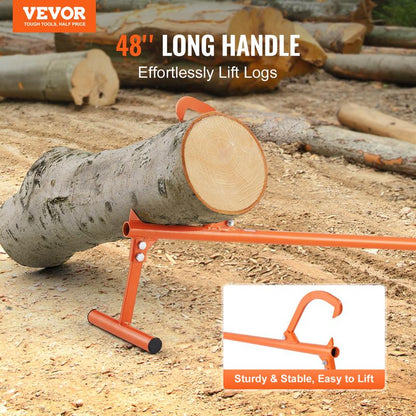 46.5-Inch Carbon Steel Log Lifter - Heavy-Duty Forestry Tool for Log Handling with Adjustable Hook and Rubber Grip