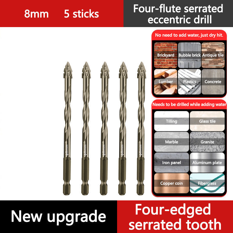 Upgraded Eccentric Four-Flute Drill Bit for Ceramic, Glass, Marble, and Metal