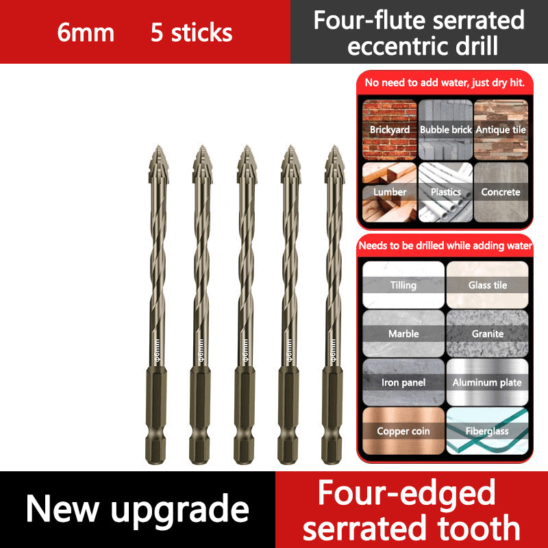 Upgraded Eccentric Four-Flute Drill Bit for Ceramic, Glass, Marble, and Metal
