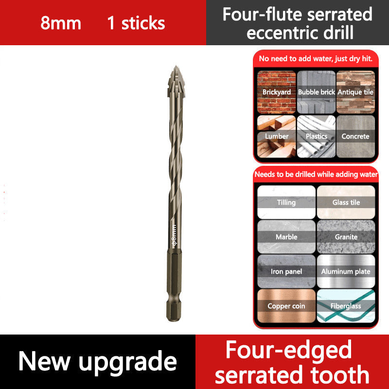 Upgraded Eccentric Four-Flute Drill Bit for Ceramic, Glass, Marble, and Metal