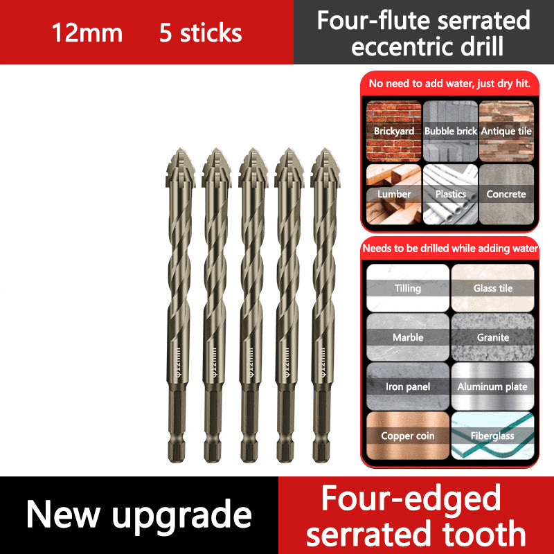 Upgraded Eccentric Four-Flute Drill Bit for Ceramic, Glass, Marble, and Metal