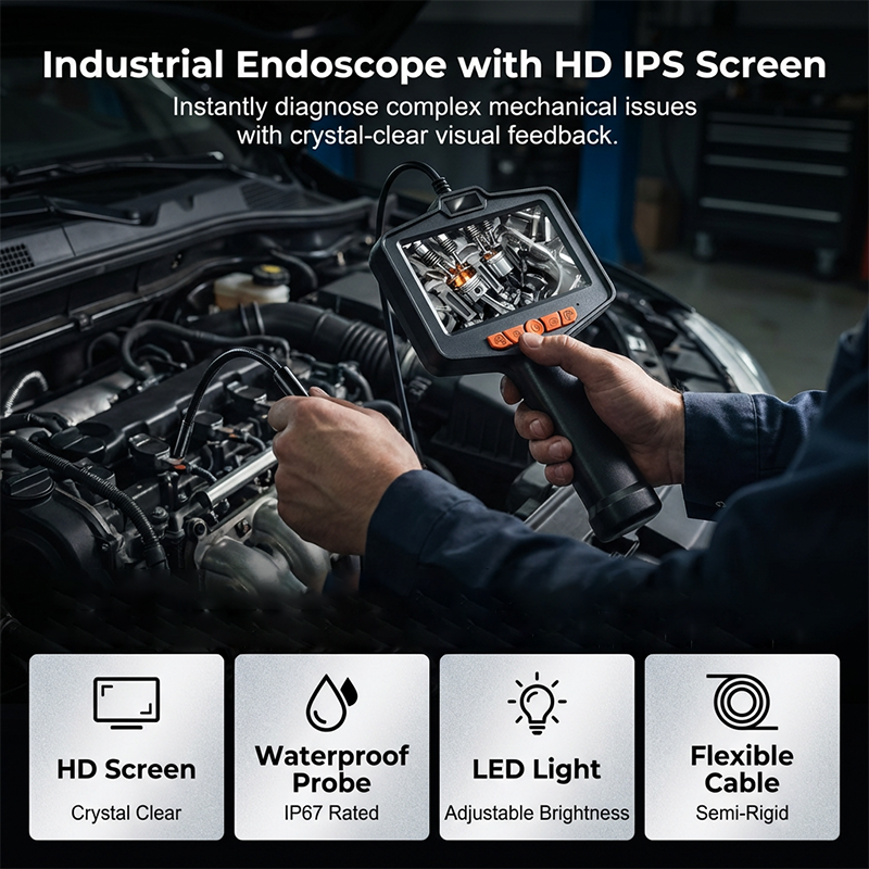 water-resistant Industrial Endoscope Camera with 4.3" IPS Screen