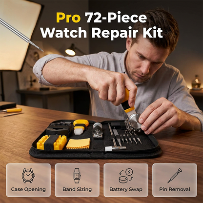 Complete 72-Piece Watch Repair Kit Precision tools, organized case and universal fit Fix, adjust and revive any watch