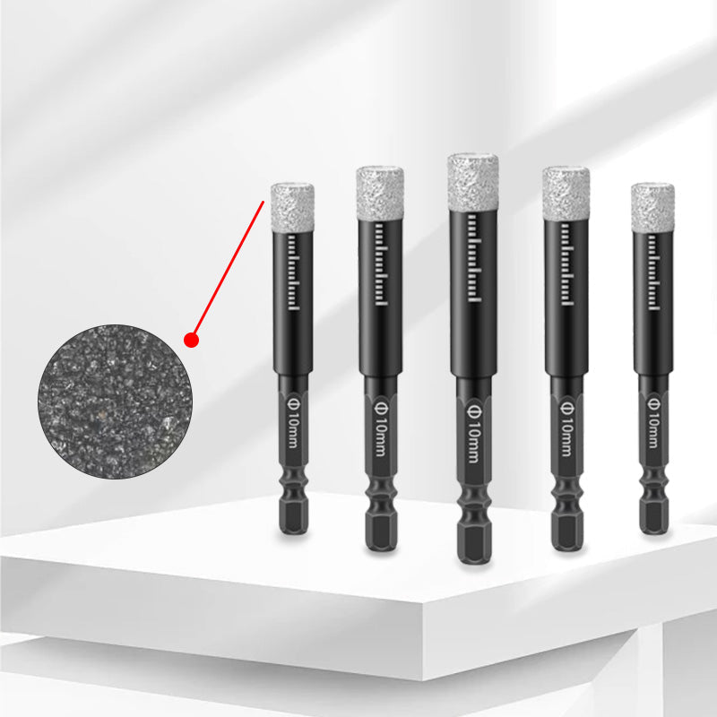 Diamond Drill Bits Set 516mm sizes, hex shank fits most drills. Dry or wet use smooth, precise holes every time