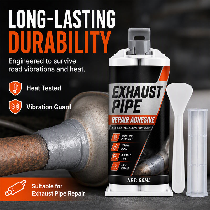 High Temp Exhaust Pipe Repair Glue for iron and steel, withstands extreme heat and vibration. on costly garage repairs