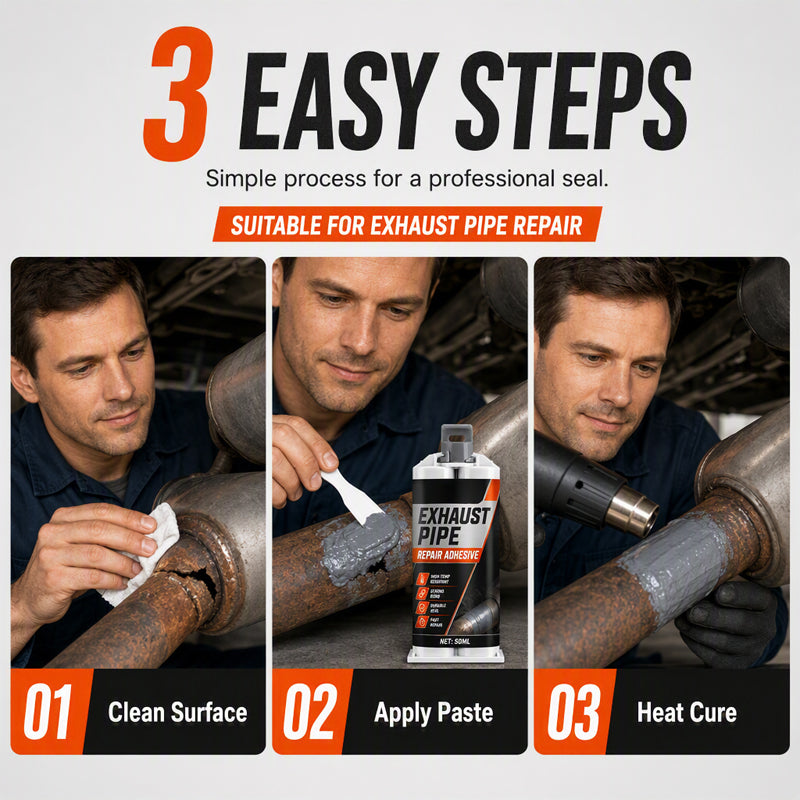 High Temp Exhaust Pipe Repair Glue for iron and steel, withstands extreme heat and vibration. on costly garage repairs