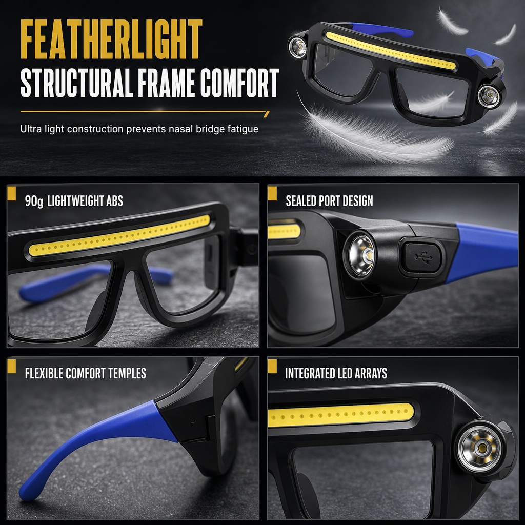 Dual Beam Rechargeable Glasses Light Hands Clip-On LED Eyewear Lamp, Type-C Charging Head Light for Hiking, Repairing and Night Reading